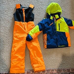 Spyder Neon Orange and Yellow Ski Set